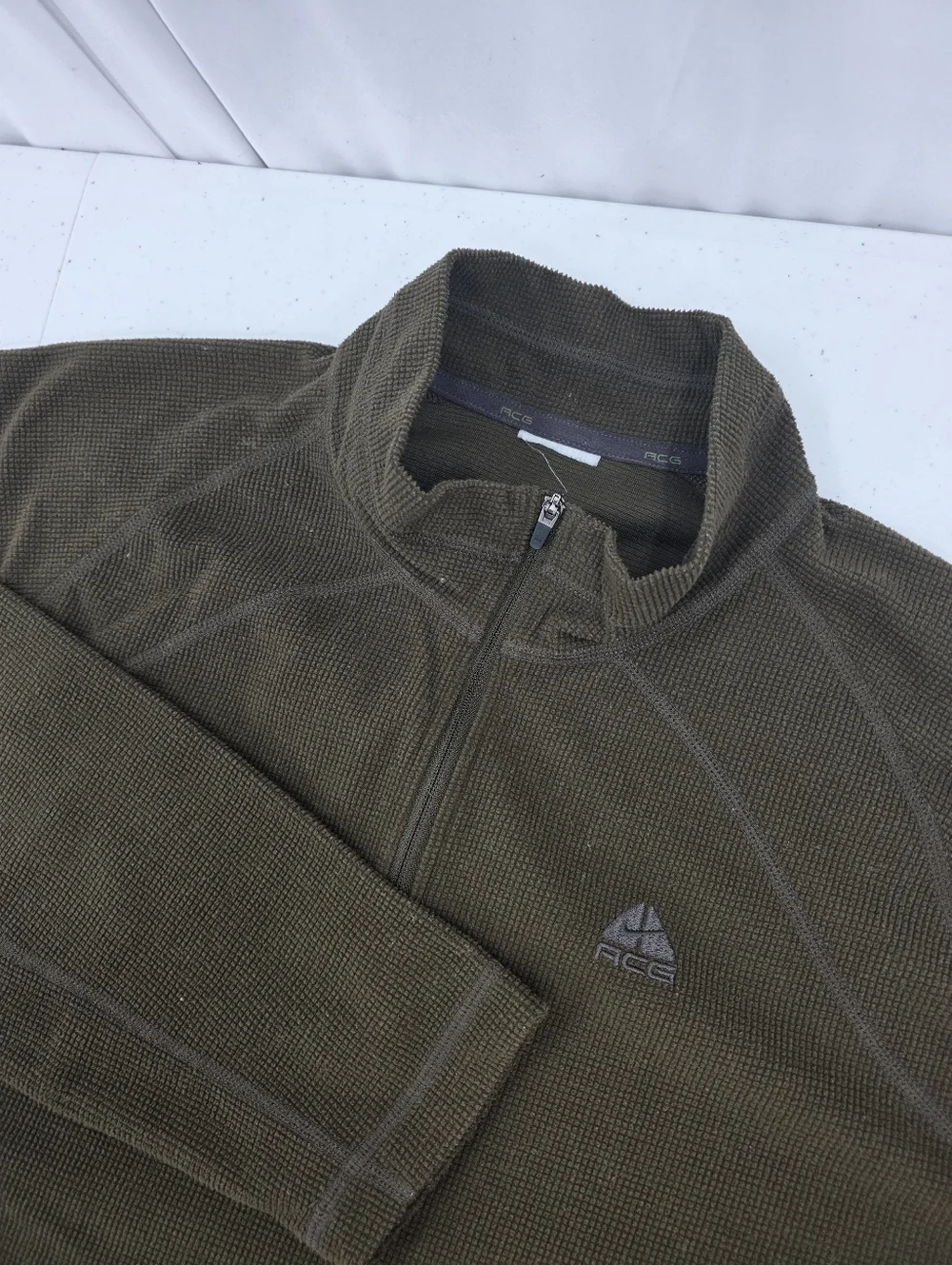 Vintage Nike ACG Men's Army Green Quarter Zip Pullover Waffle Knit Y2K Medium.